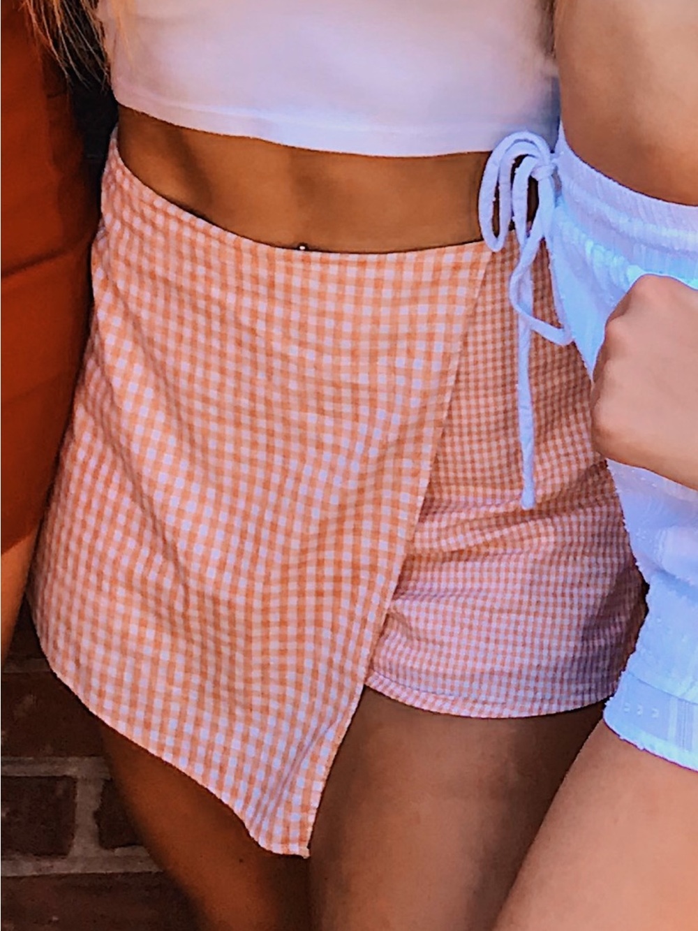 Honey Belle Orange Gingham Mini Skort